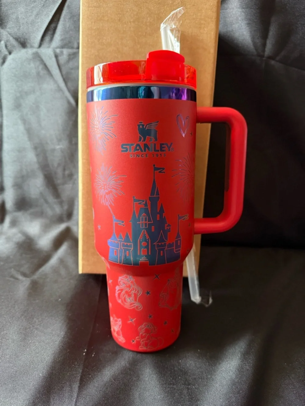 New Stanley 40oz Red Laser Engraved Magical Castle and Friends with Straw - Picture 1 of 14